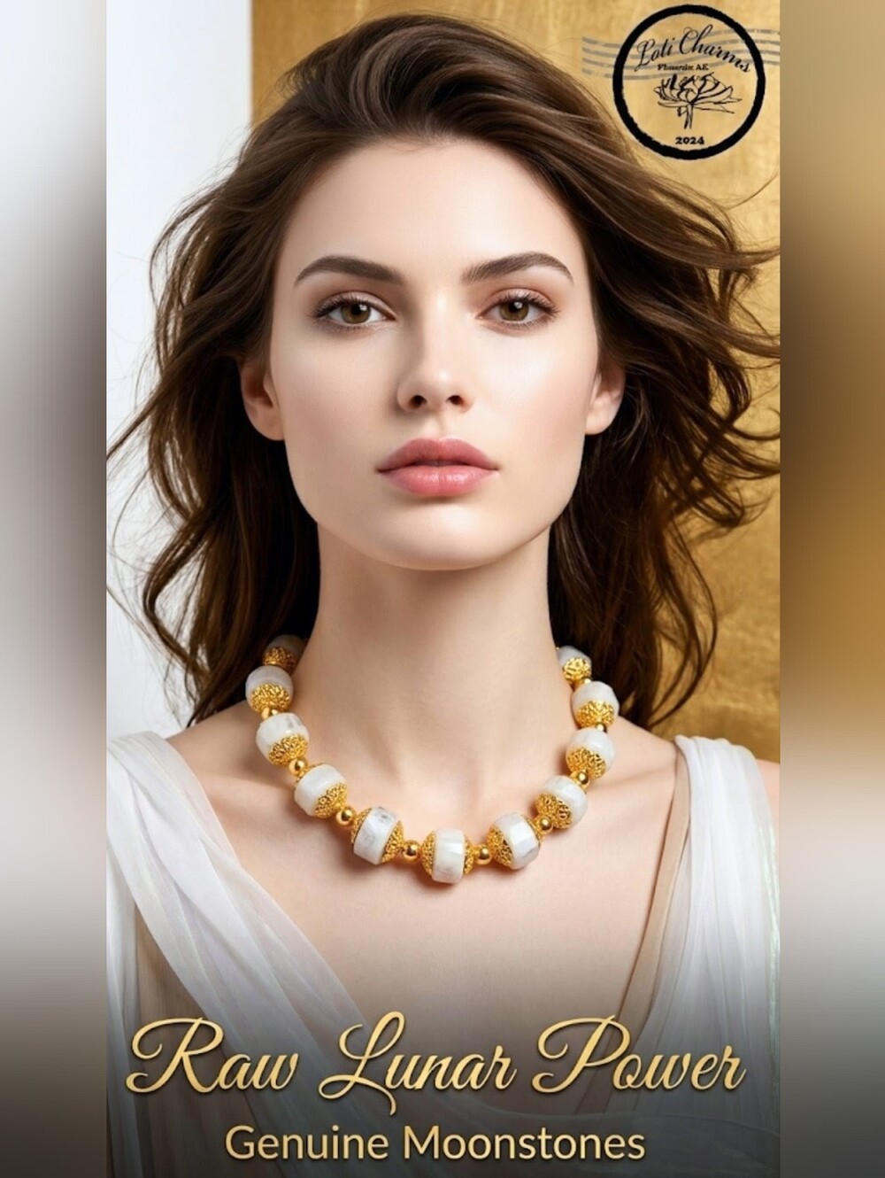 Large Moonstone Heavy Wheel Stones For Earthy Look In Gold Plated Necklace